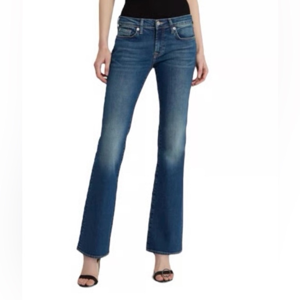 7 For All Mankind Dark Blue Embellished High Waist Bootcut Flare Jeans WM 28 EUC